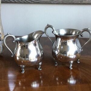 Vintage Raimond Footed Sugar and Creamer Set English Pewter Classic